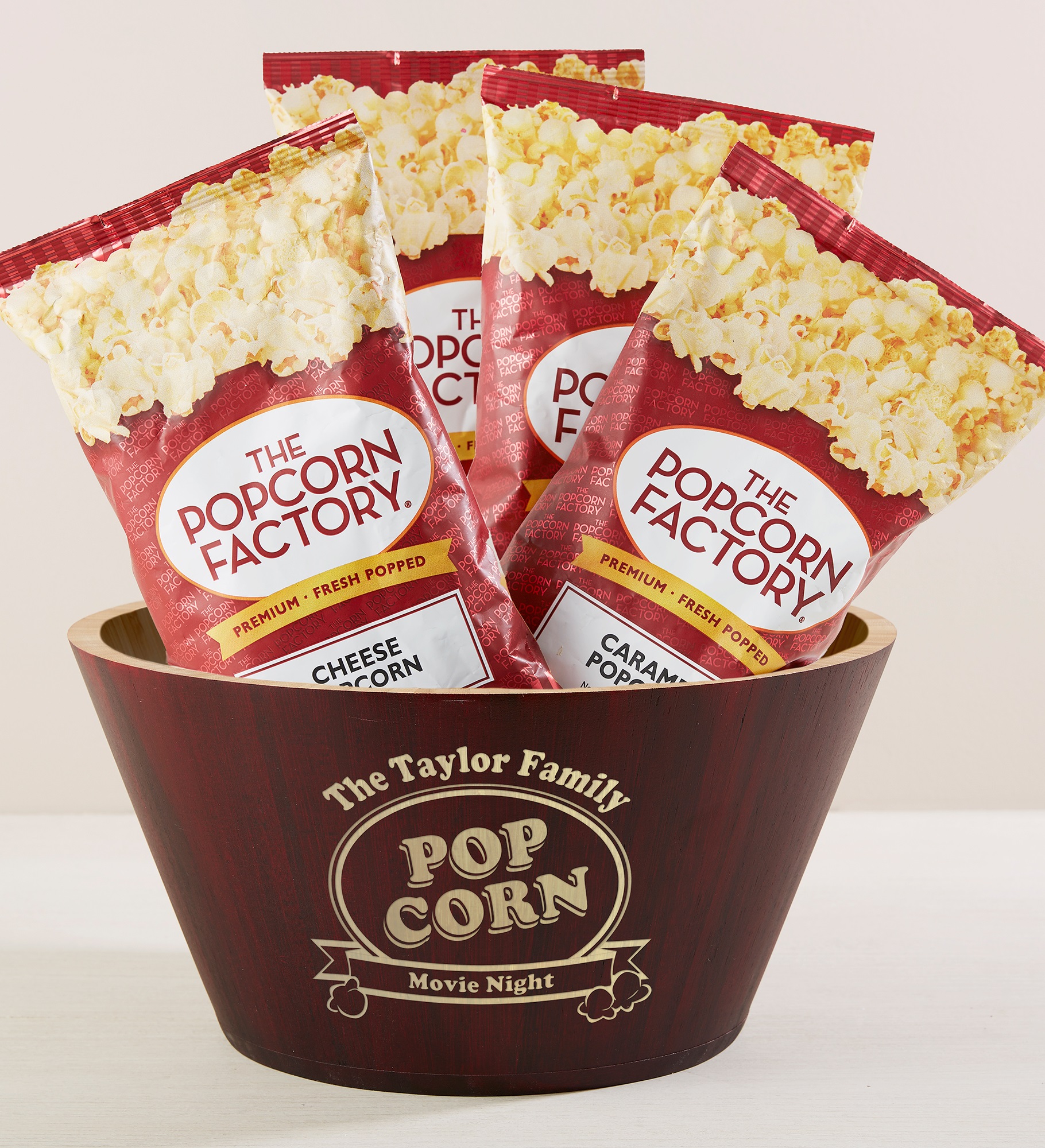 Popcorn Night Personalized Bamboo Bowl with Popcorn Bundle